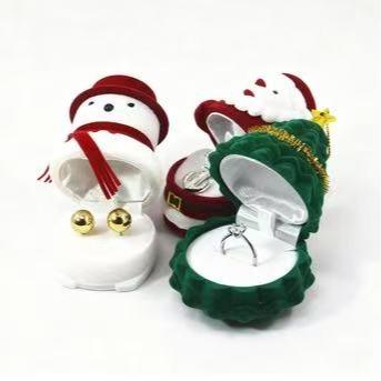 Christmas Themed Plush Jewelry Boxes - Santa, Snowman, Christmas Tree Shapes for Rings, Earrings | Festive Gift Organizer