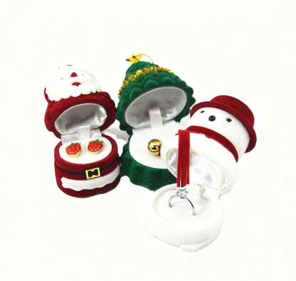 Christmas Themed Plush Jewelry Boxes - Santa, Snowman, Christmas Tree Shapes for Rings, Earrings | Festive Gift Organizer