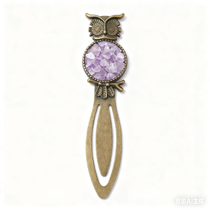 Irregular Crystal Chips Owl Bookmark Tree of Life Bookmark with Unique Gemstone Inlays and Elegant Brass Finish