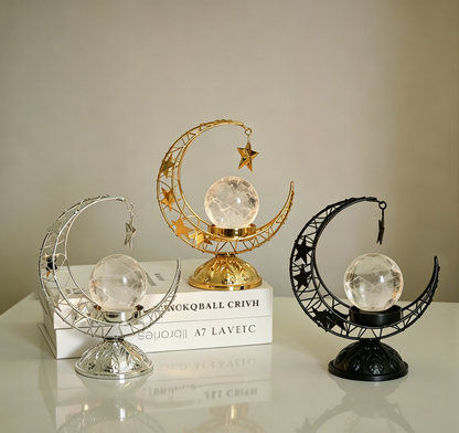 Moon Star Hollow Metal Stand, Natural Crystal Sphere Home Table Decor