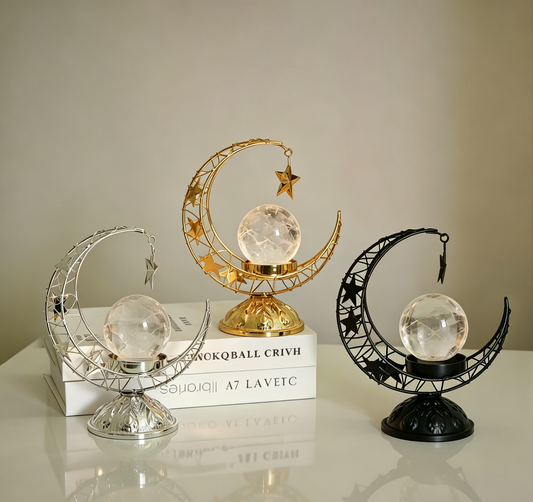 Moon Star Hollow Metal Stand, Natural Crystal Sphere Home Table Decor