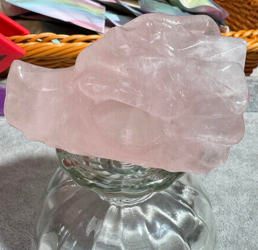 Natural crystal Rose quartz dragon skull