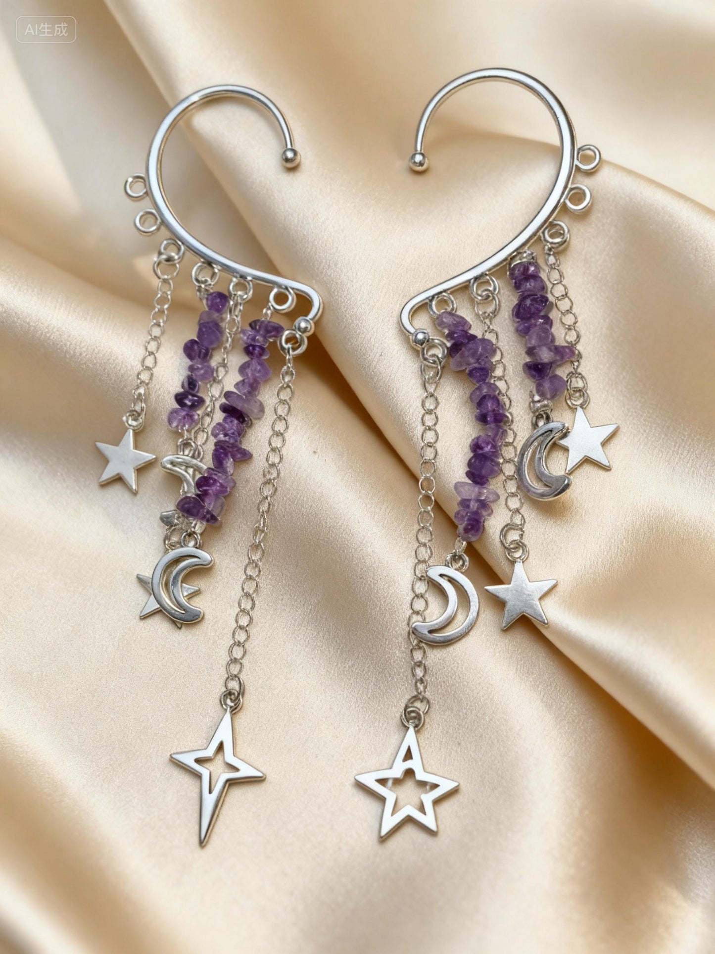 Trendy Natural Crystal Chip Ear Cuffs Personalized Fashion Tassel Earrings for Non Pierced Ears Elegant Simple Design Versatile Appeal