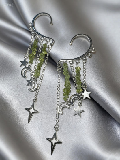 Trendy Natural Crystal Chip Ear Cuffs Personalized Fashion Tassel Earrings for Non Pierced Ears Elegant Simple Design Versatile Appeal