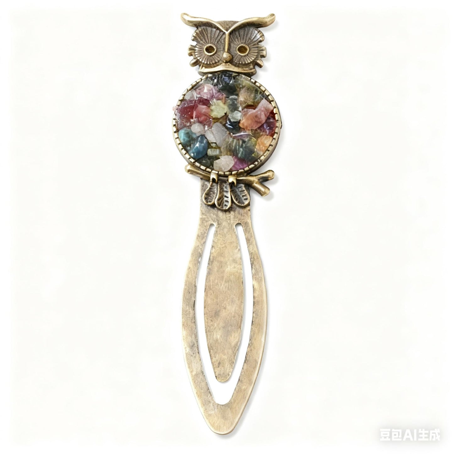 Irregular Crystal Chips Owl Bookmark Tree of Life Bookmark with Unique Gemstone Inlays and Elegant Brass Finish
